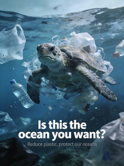 Plastic Pollution PSA Poster AI image generation showcase