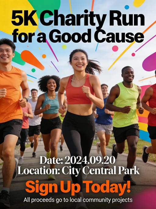 Energetic 5K Charity Run Poster AI image generation showcase