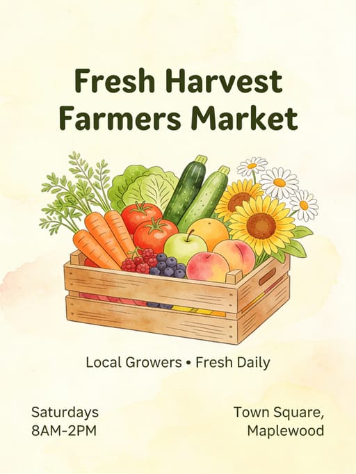 Charming Rustic Farmers Market Poster AI image generation showcase