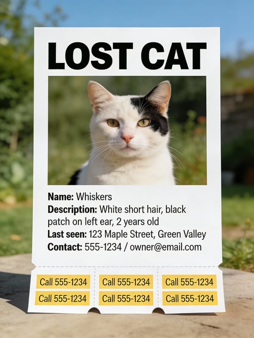 Effective 'Lost Cat' Flyer AI image generation showcase