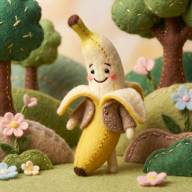 Felted wool AI effect: a cute handmade wool figure in a miniature diorama with pastel colors, macro photography style