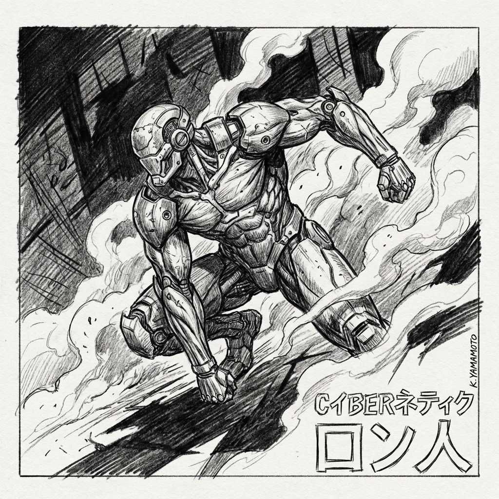 Hardcore manga pencil sketch: detailed cross-hatching builds high-contrast character sketch, graphite texture on white paper with intense light and shadow