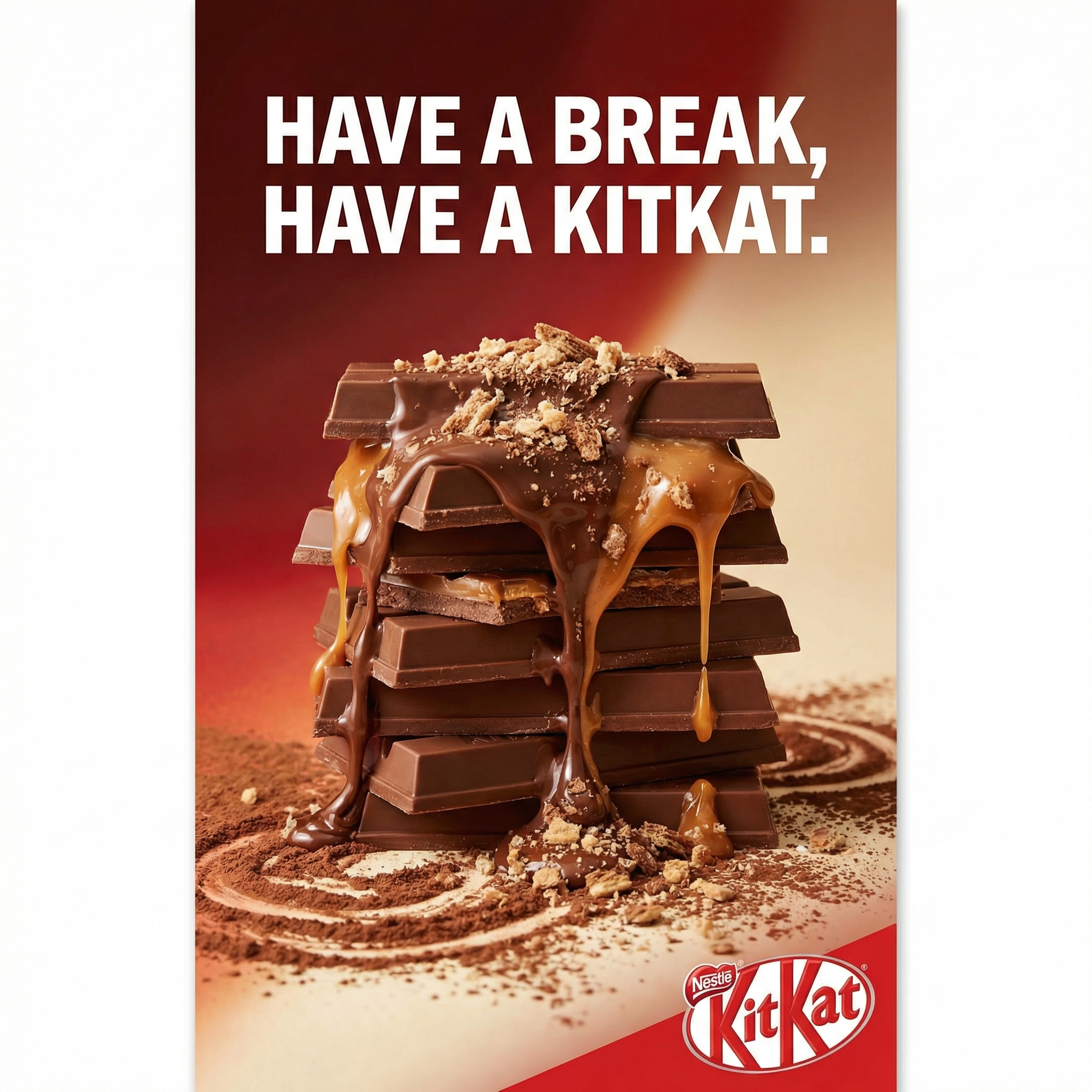 AI food advertisement: vertical high-resolution food poster with centered composition, cinematic studio lighting, showing melting texture and sharp details