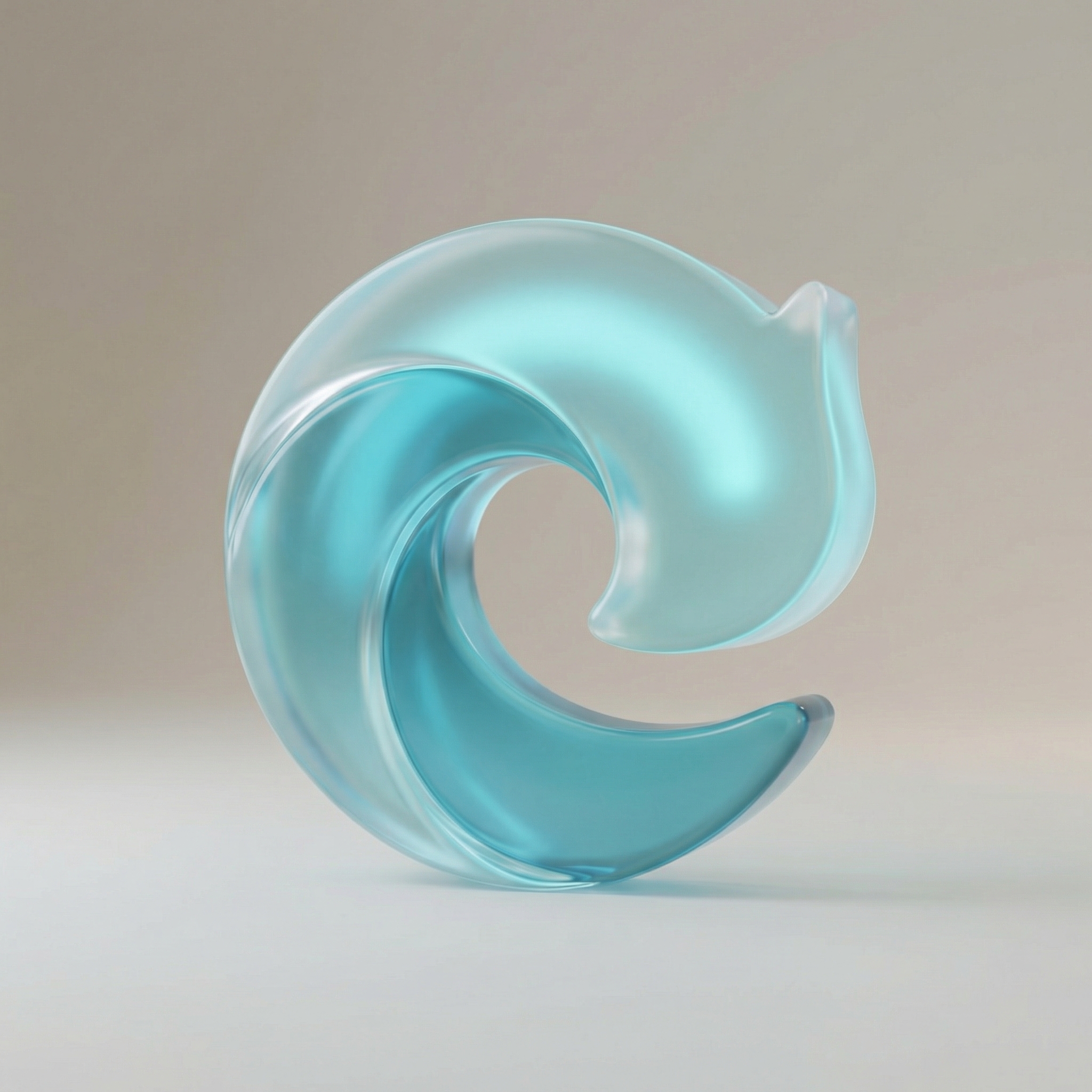Semitransparent glass icon: smooth flowing lines, soft highlights, and subtle inner glow in a minimalist 3D icon design with professional material rendering